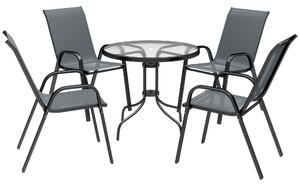 Outsunny Five-Piece Steel Patio Set, with Glass-Top Table - Dark Grey