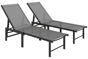 Outsunny Set of Two Reclining Sun Loungers - Grey