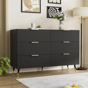 6-Drawer Sideboard with Wave-Textured Front, Metal Handles, Minimalist Buffet Storage for Living Room, 120x40x77 cm, Black/Gold Aosom UK