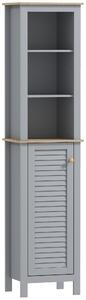 Kleankin Tall Linen Cabinet: Freestanding Bathroom Storage with 3-Tier Shelf & Cupboard, Slim Side Organiser, Grey Aosom UK