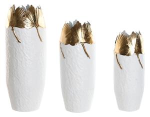 Set of 3 Vases Home ESPRIT White Golden Metal 21 x 21 x 55 cm (3 Pieces)