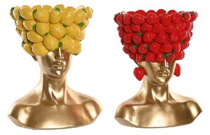 Vase Home ESPRIT Yellow Red Resin Golden Modern Fruit 28 x 17 x 35 cm (2 Units)