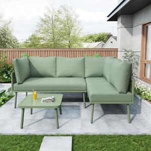 UV-Resistant Garden Lounge Set with Glass Coffee Table, Thick Cushions, L-Shaped Corner Couch for 5 People, 120L x 60W x 86H cm, Green Aosom.UK