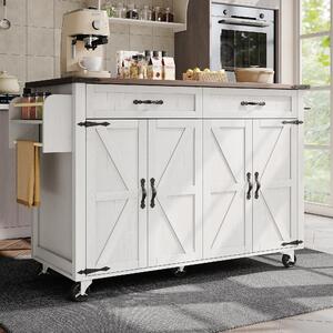 Farmhouse Style Kitchen Island Trolley with Adjustable Shelf, Easy Assembly, Perfect for Kitchen, Living Room, 140L x 73W x 90.5H cm, White Aosom.UK