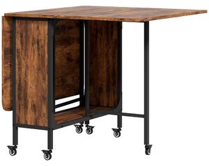 HOMCOM Mobile Drop Leaf Table Folding Kitchen Table Extendable Dining Table For Small Spaces With 6 Wheels & Storage Shelf Rustic Brown Aosom UK