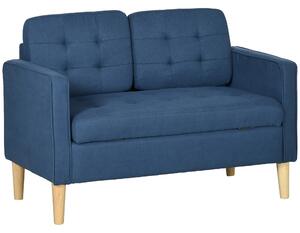 HOMCOM Modern Loveseat Sofa, Compact 2 Seater Sofa with Hidden Storage, 117cm Tufted Cotton Couch with Wood Legs, Blue