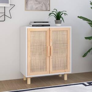 Sideboard White 60x30x70 cm Solid Wood Pine and Natural Rattan