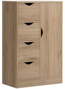 HOMCOM Bathroom Cabinet, Freestanding Storage Cabinet with 4 Drawers, Door Cupboard for Living Room, Kitchen, Bedroom, Natural