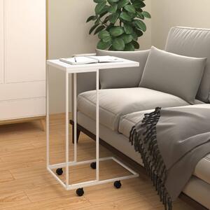 Side Table with Wheels White 40x30x63.5 cm Engineered Wood