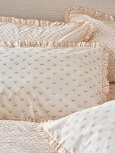 Dusty Pink Martha Floral Cotton Frill Pillowcases (Pair) | Standard | Piglet in Bed