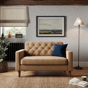 Jacob Velvet Buttoned Compact 2 Seater Sofa Caramel