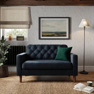 Jacob Velvet Buttoned Compact 2 Seater Sofa Ink (Blue)