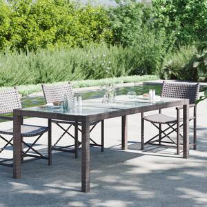 Garden Table Brown 190x90x75 cm Tempered Glass and Poly Rattan
