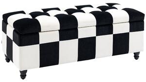 HOMCOM 114 x 47 x 47cm Velvet Storage Ottoman, Button-tufted Footstool Box, Toy Chest with Lid for Living Room, Bedroom, White and Black