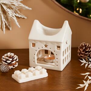 Festive Star Shaped Wax Burner and Set of 6 Wax Melts White