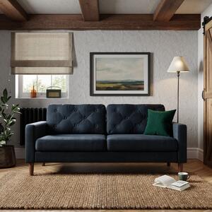 Jacob Velvet Buttoned Compact 3 Seater Sofa Ink (Blue)