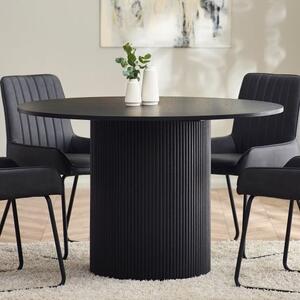 Laurel Fluted Wooden Dining Table Round In Matt Black