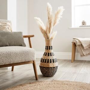 Woven Black & Natural Straw Vase