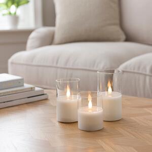 Set of 3 LED Glass Pillar Candles Clear
