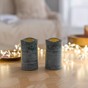 Set of 2 Frosted Eucalyptus Led Pillar Candles Green