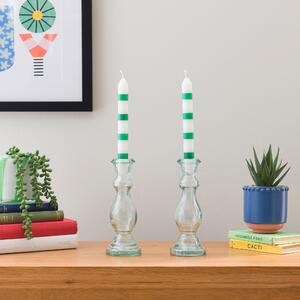 Set of 2 Elements Striped Taper Candles Green