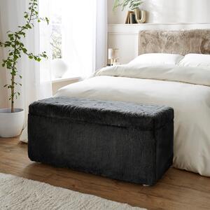 Elysia End of Bed Ottoman, Faux Fur Black