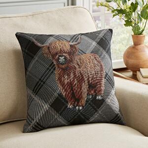 Highland Cow Tapestry Square Cushion Multicoloured