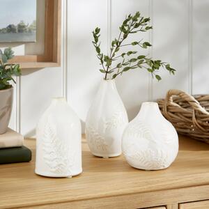 Set of 3 Churchgate Fern Ceramic Bud Vases Ivory