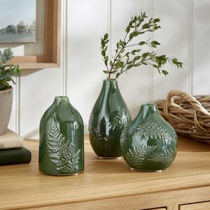 Set of 3 Churchgate Fern Ceramic Bud Vases Olive