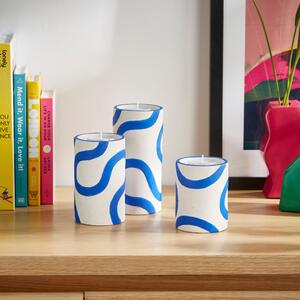 Set of 3 Elements Blue Abstract Swirl Tealight Holders Blue