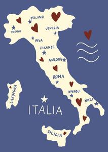 Illustration Italiy Map, Studio Dolci, (30 x 40 cm)