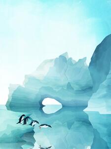 Illustration Penguins By Day, Goed Blauw, (30 x 40 cm)