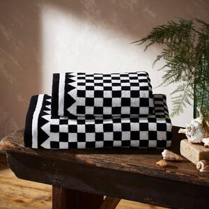 Monochrome Checkerboard Cotton Towel Black and White