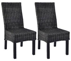 Dining Chairs 2 pcs Black Kubu Rattan and Mango Wood