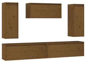 TV Cabinets 5 pcs Honey Brown Solid Wood Pine