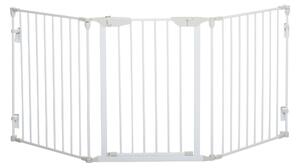 PawHut Pet Safety Gate 3-Panel Playpen Fireplace Christmas Tree Metal Fence Stair Barrier Room Divider w/Walk Through Door, White Aosom UK