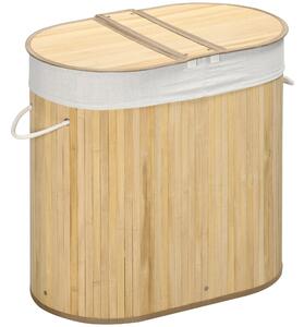 HOMCOM Bamboo Laundry Basket with Lid, 100 Litres Laundry Hamper with 2 Sections Removable Washable Lining Washing Baskets 62.5 x 37 x 60.5cm Natural