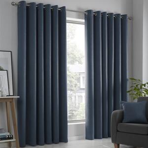 Fusion Strata Woven Dimout Ready Made Eyelet Curtains Navy