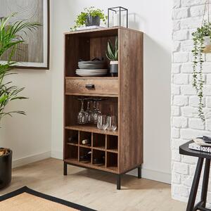 Fulton Compact Wine Cabinet, Pine Effect Brown