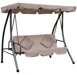 Outsunny Outdoor 2-in-1 Patio Swing Chair Lounger 3 Seater Garden Bench Hammock Bed Convertible Tilt Canopy W/ Cushion, Beige