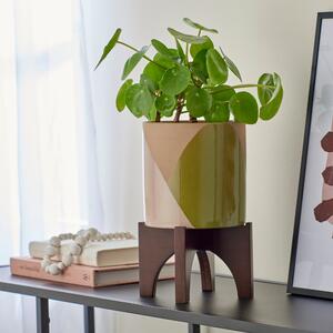 Elements Sculpted Green Plant Pot on Stand Green