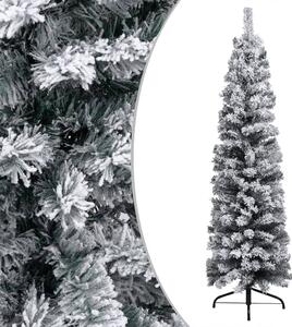 Slim Pre-lit Christmas Tree with Flocked Snow Green 150 cm PVC
