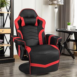Costway Electric Massage Gaming Chair with Cup Holder and Side Pouch-Red
