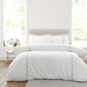 Bianca Camille Embroidered Floral Duvet Cover Bedding Set White Pink