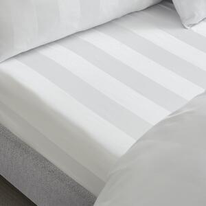 Catherine Lansfield So Soft Satin Stripe Bed Linen Fitted Sheet White