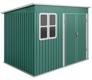 Outsunny 8.5 x 6ft Storage Shed Galvanised Steel Garden Shed, Metal Shed with Foundation Kit, Window, Lockable Wide Doors and Air Vents for Outdoor Patio, Green