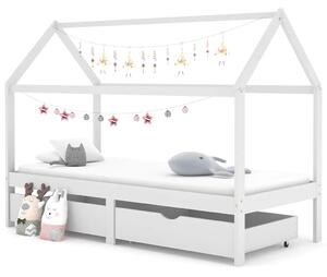 Kids Bed Frame with Drawers White Solid Pine Wood 90x200 cm
