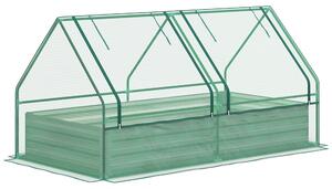 Outsunny Metal Planter Box with Cover, Raised Garden Bed with Greenhouse, for Herbs and Vegetables, Green and Dark Grey