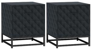 HOMCOM Bedside Tables Set of 2, Modern Bedside Table Nightstand with 2 Drawers, Bedside Cabinet Sofa Side Table with Storage, Steel Legs for Bedroom, Living Room, Black