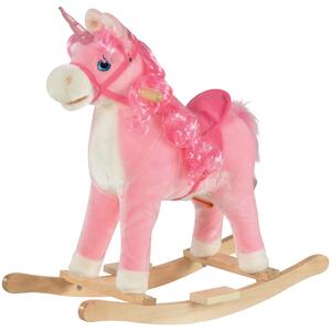 HOMCOM Unicorn Rocking Horse for Kids, Plush Ride On with Sound Effects, Soft, Pink Aosom UK
